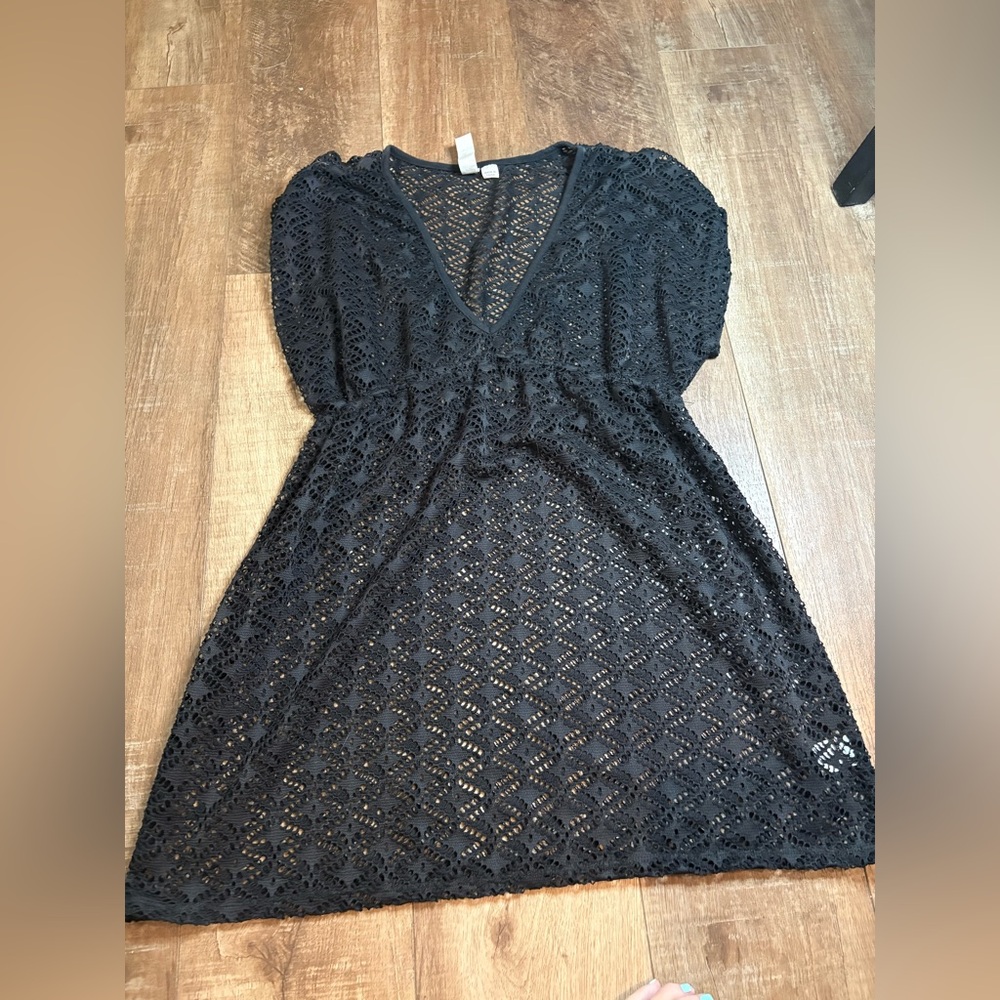 Miken Black Crochet Swim Coverup